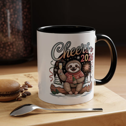 Cheers to 2026 Sloth New Year Mug – Cute Celebration Coffee Cup