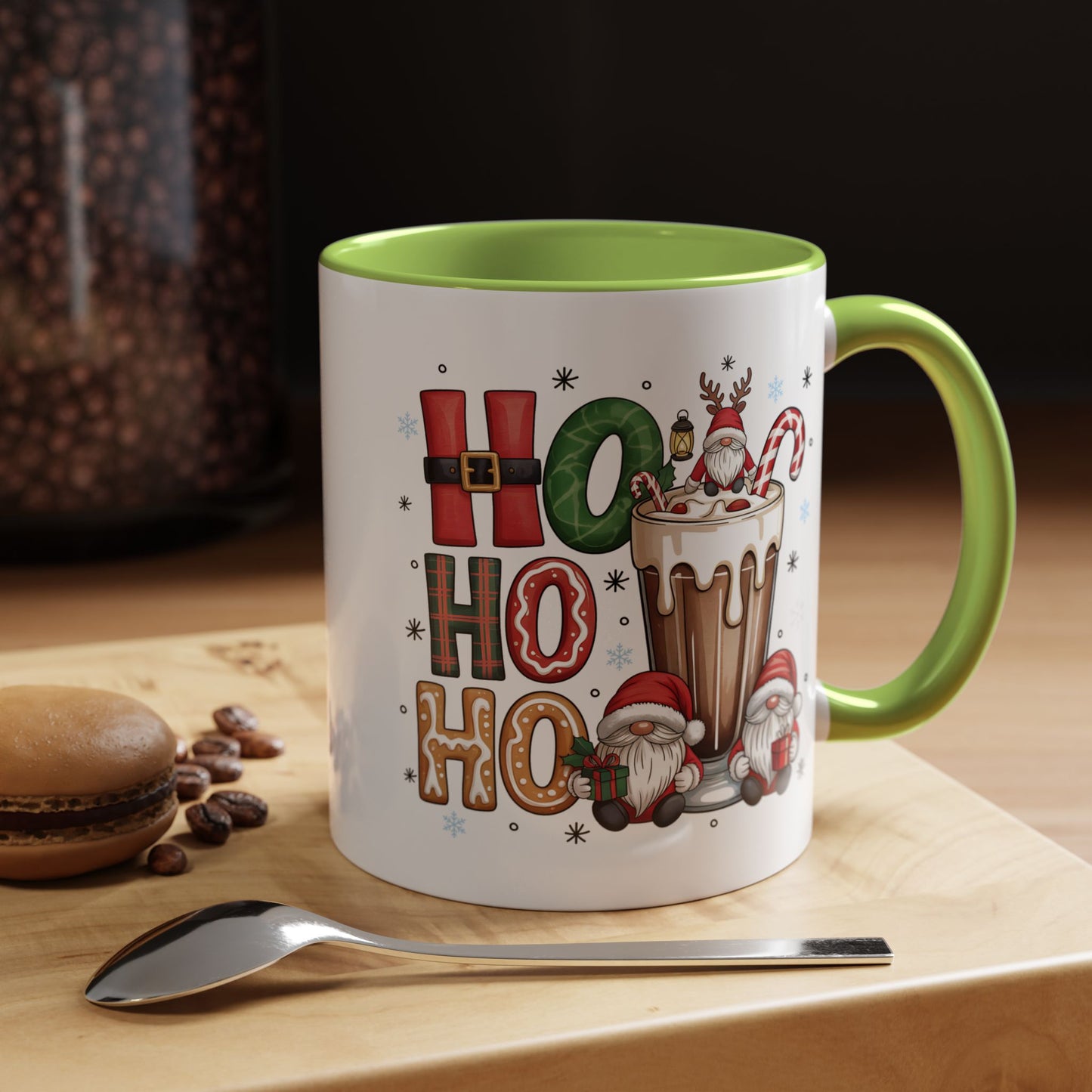 Ho Ho Ho Christmas Coffee Mug — Festive Santa Gnomes Hot Cocoa Accent Mug (11/15oz)