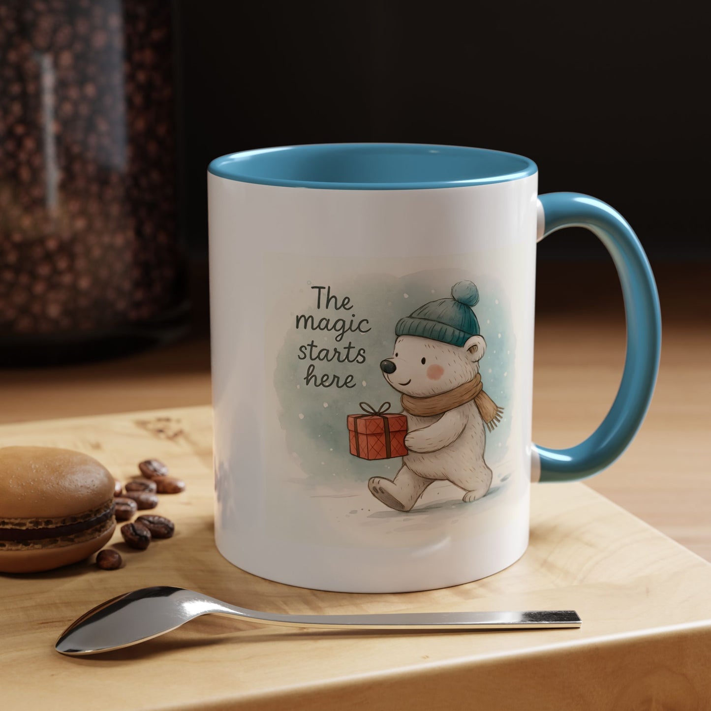 Holiday Polar Bear Coffee Mug — The Magic Starts Here Accent Christmas Mug