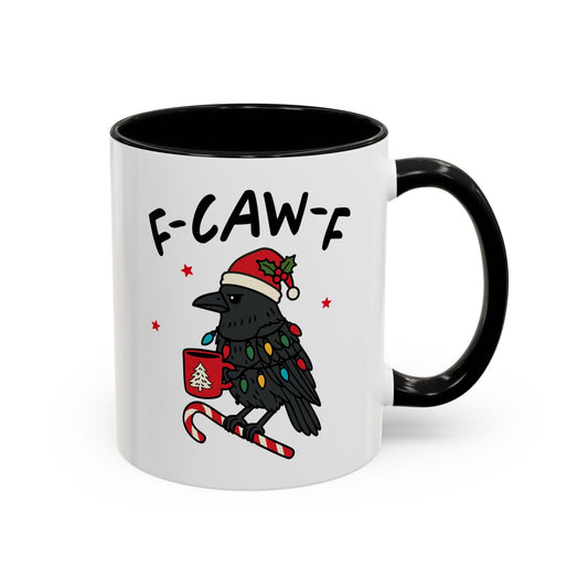 Funny Crow Christmas Mug – F-Caw-F Holiday Crow Cup – Cute Raven Coffee Mug with Lights & Santa Hat