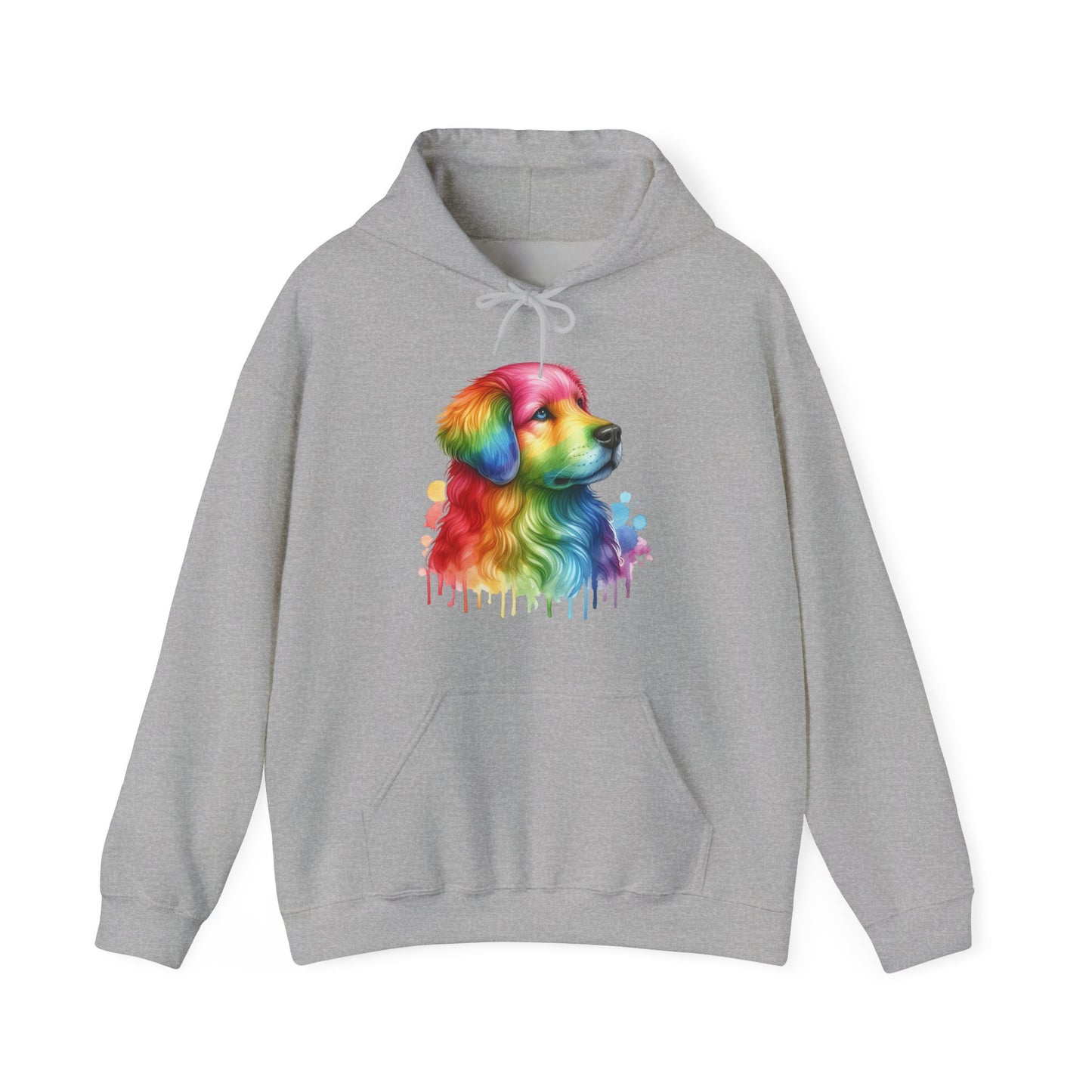 Rainbow Golden Retriever Hoodie — Colorful Drip Dog Portrait Sweatshirt