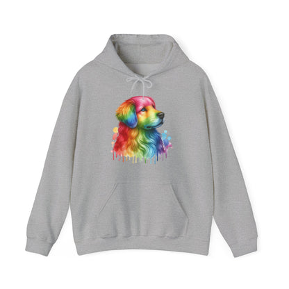 Rainbow Golden Retriever Hoodie — Colorful Drip Dog Portrait Sweatshirt