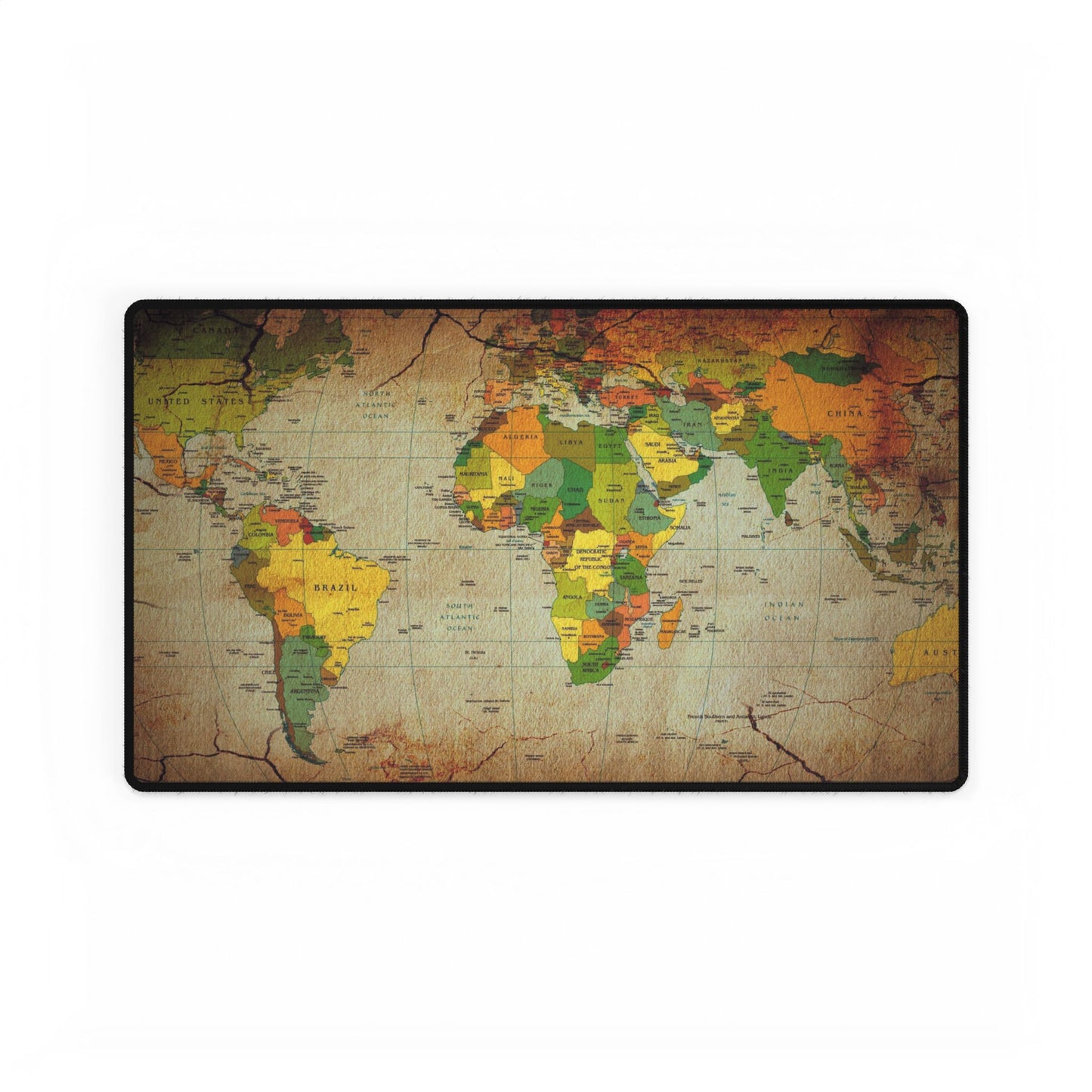 Vintage World Map Desk Mat — Large Travel-Themed Mousepad & Desk Protector