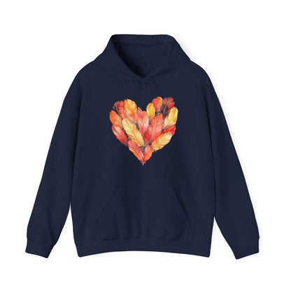 Autumn Leaf Heart Hoodie — Cozy Fall Pullover for Women & Men