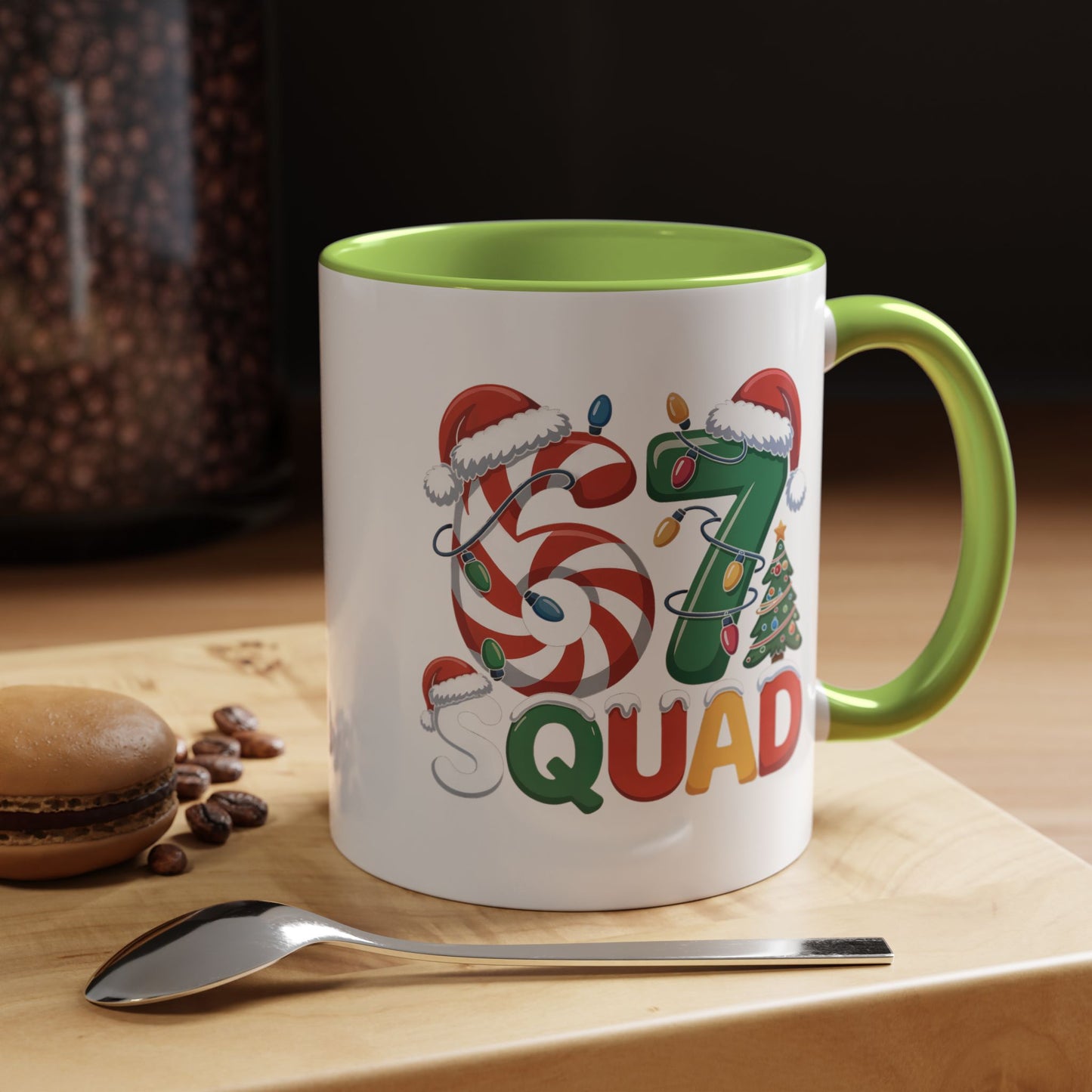 Christmas 07 Squad Accent Coffee Mug – Holiday Candy Cane & Santa Hat Design