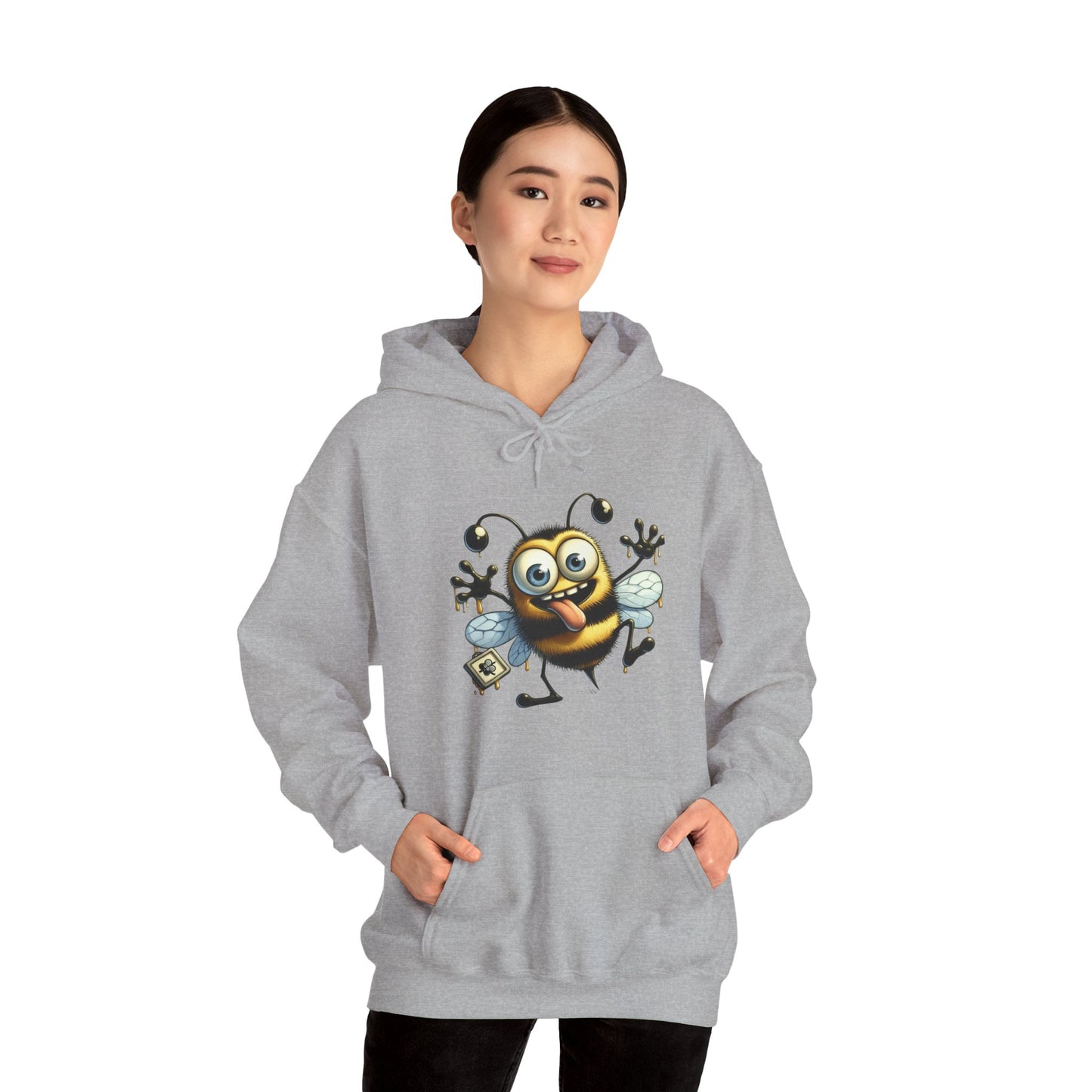 Bee Cartoon Hoodie – Cute Smiling Bee with Honey Jar & Honeycomb Graphic