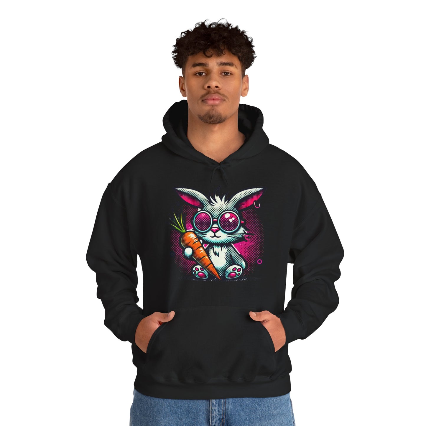 Bunny With Carrot Hoodie – Cute Neon Bunny Graphic Sweatshirt