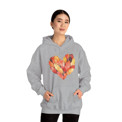 Autumn Leaf Heart Hoodie — Cozy Fall Pullover for Women & Men