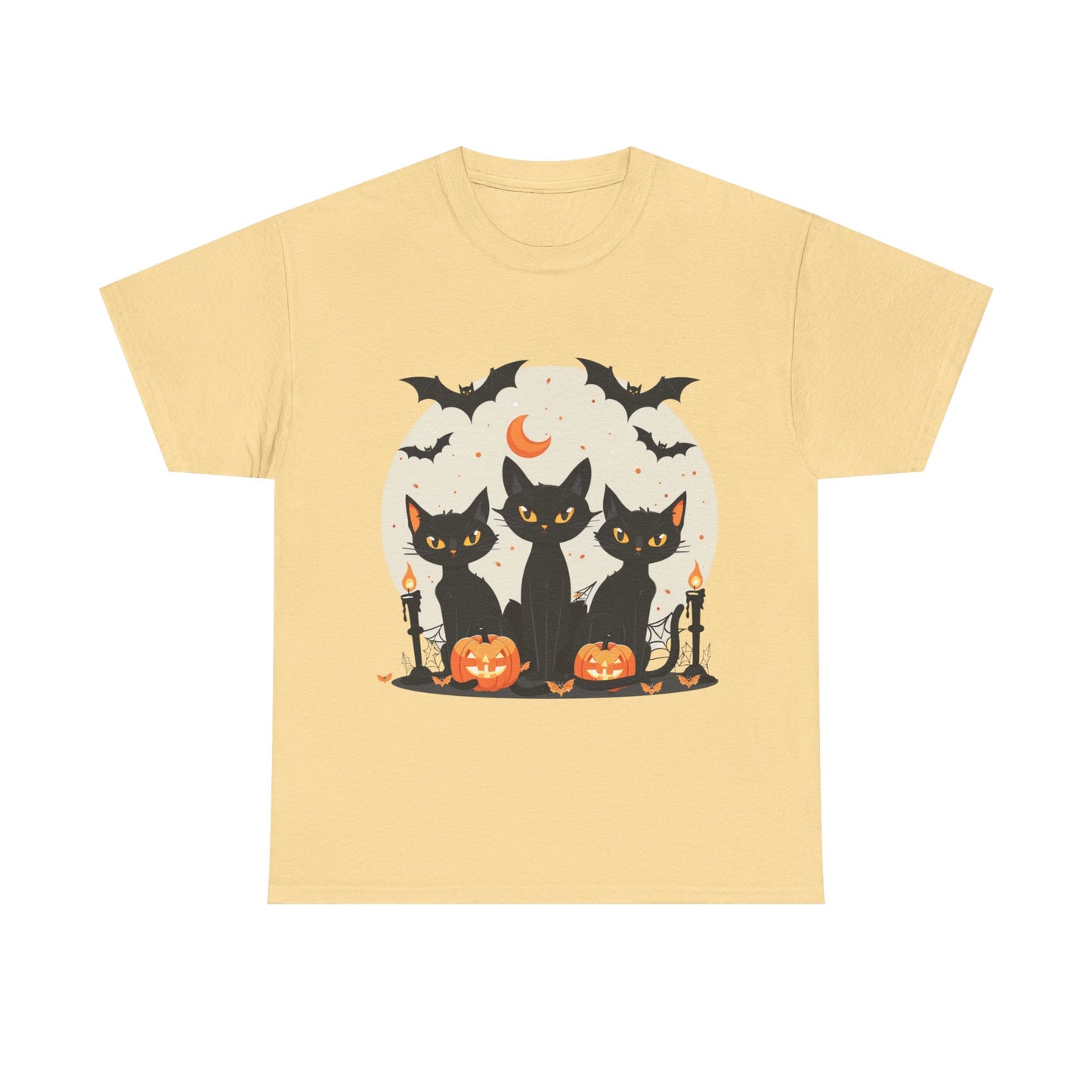 Halloween Black Cat T-Shirt – Cute Spooky Cats with Pumpkins & Bats Print