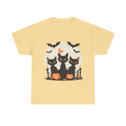 Halloween Black Cat T-Shirt – Cute Spooky Cats with Pumpkins & Bats Print