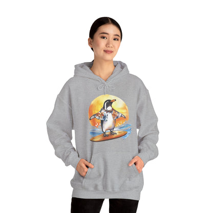 Surfing Penguin Hoodie — Cute Surfboard Penguin Sunset Pullover