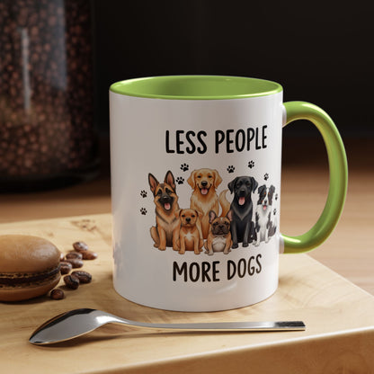 Less People More Dogs Accent Coffee Mug — Cute Multi-Breed Dog Lover Tea Mug (11/15 oz)