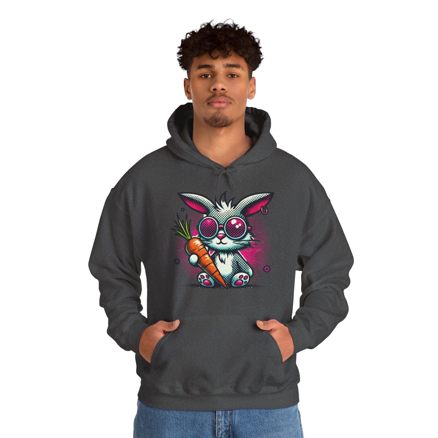 Bunny With Carrot Hoodie – Cute Neon Bunny Graphic Sweatshirt