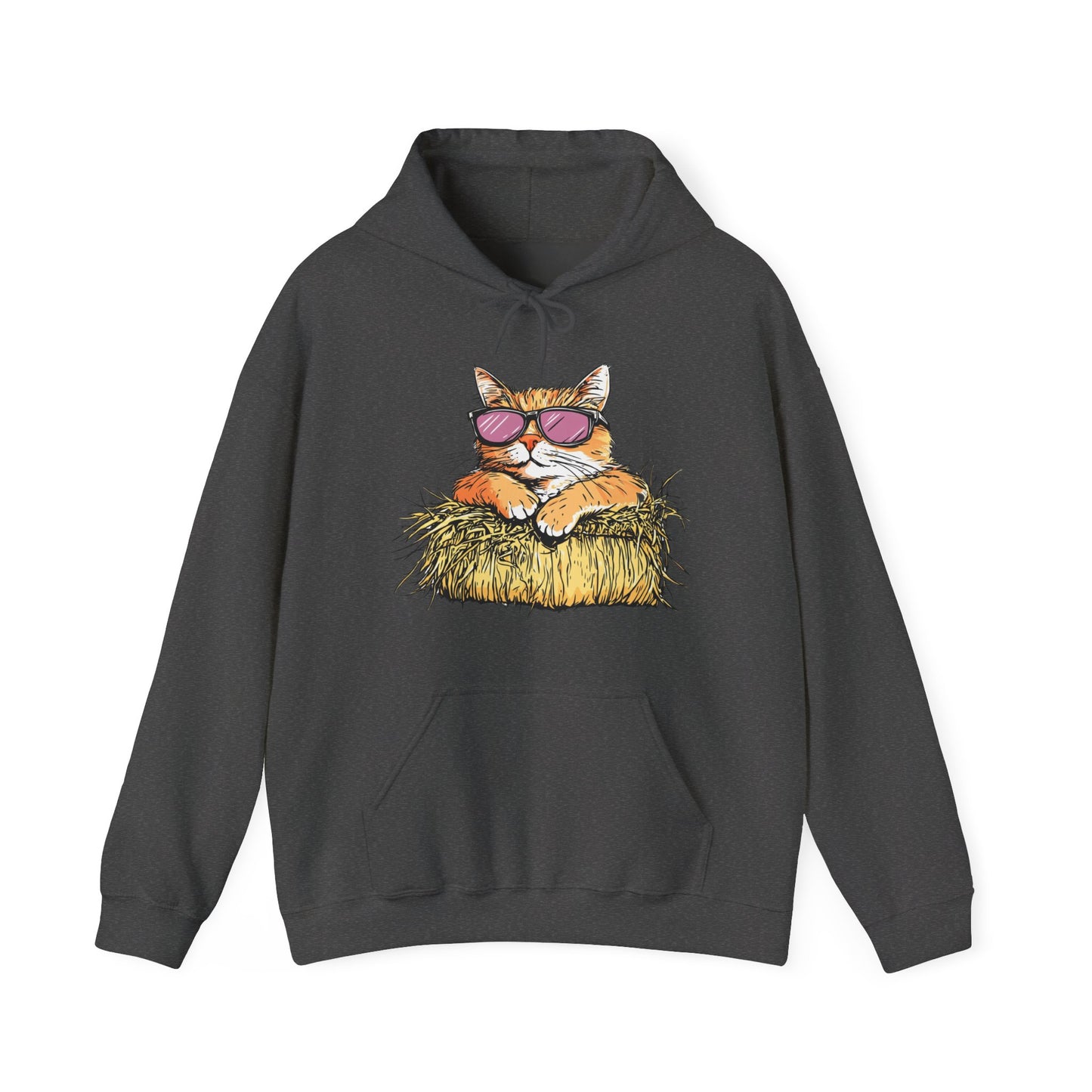 Cat on Hay Hoodie — Cool Cat Wearing Sunglasses Graphic Sweatshirt