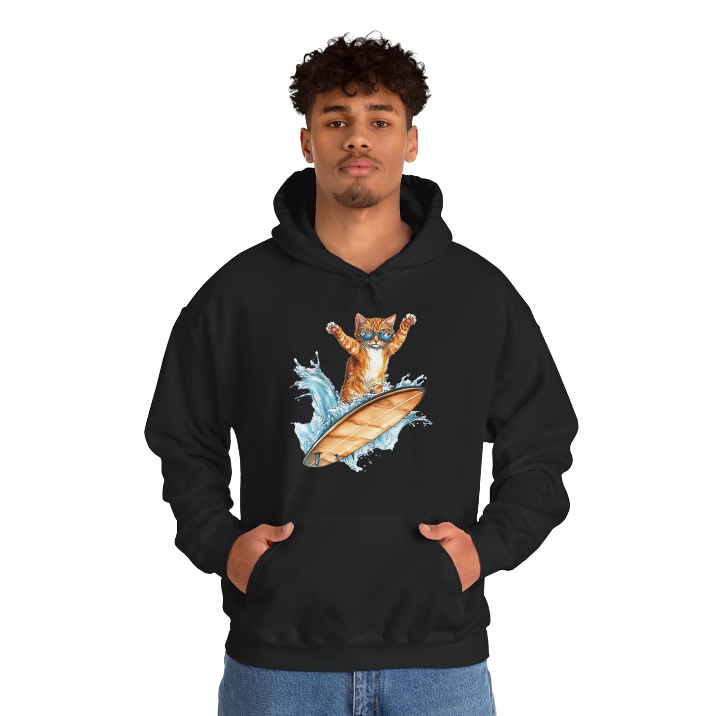 Surfing Cat Hoodie – Cute Surfboard Cat Graphic Pullover