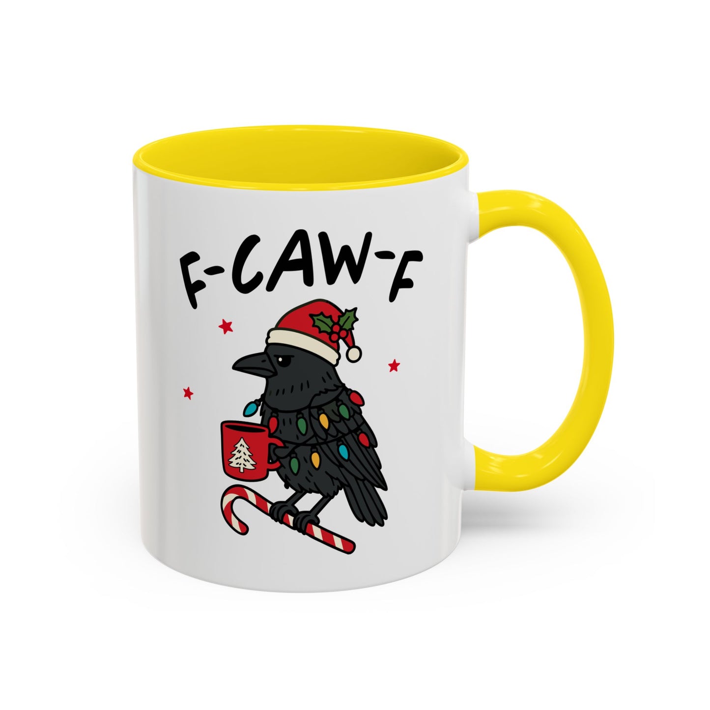 Funny Crow Christmas Mug – F-Caw-F Holiday Crow Cup – Cute Raven Coffee Mug with Lights & Santa Hat