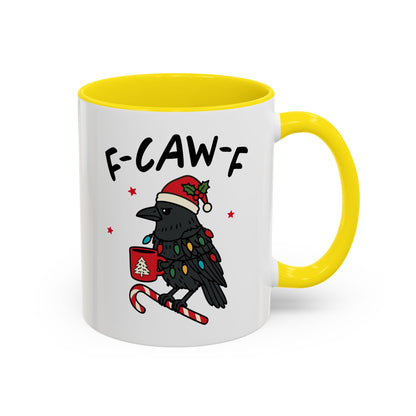 Funny Crow Christmas Mug – F-Caw-F Holiday Crow Cup – Cute Raven Coffee Mug with Lights & Santa Hat