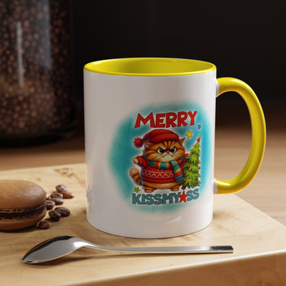 Merry Kissmyass Cat Coffee Mug — Funny Christmas Accent Mug (11/15oz)