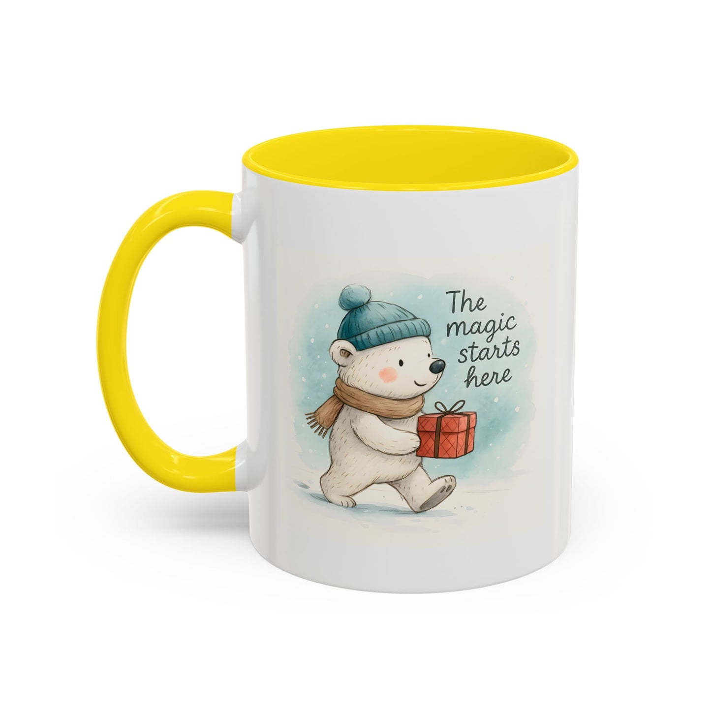 Holiday Polar Bear Coffee Mug — The Magic Starts Here Accent Christmas Mug