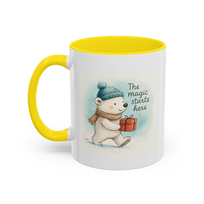 Holiday Polar Bear Coffee Mug — The Magic Starts Here Accent Christmas Mug