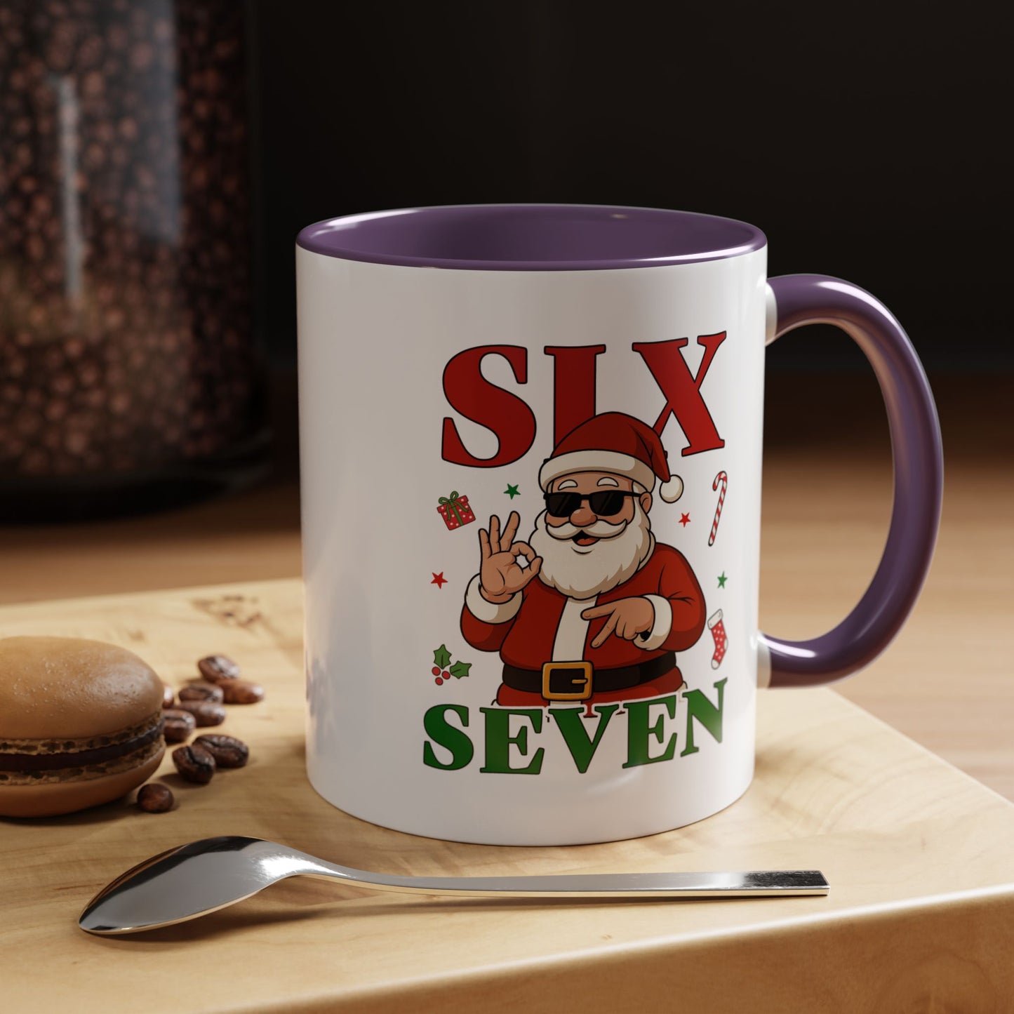 Accent Coffee Mug — 'SLX SEVEN' Cool Santa Christmas Mug (11/15oz)