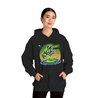Frog Jump Hoodie – Retro Neon 'Ribbit' Graphic Sweatshirt