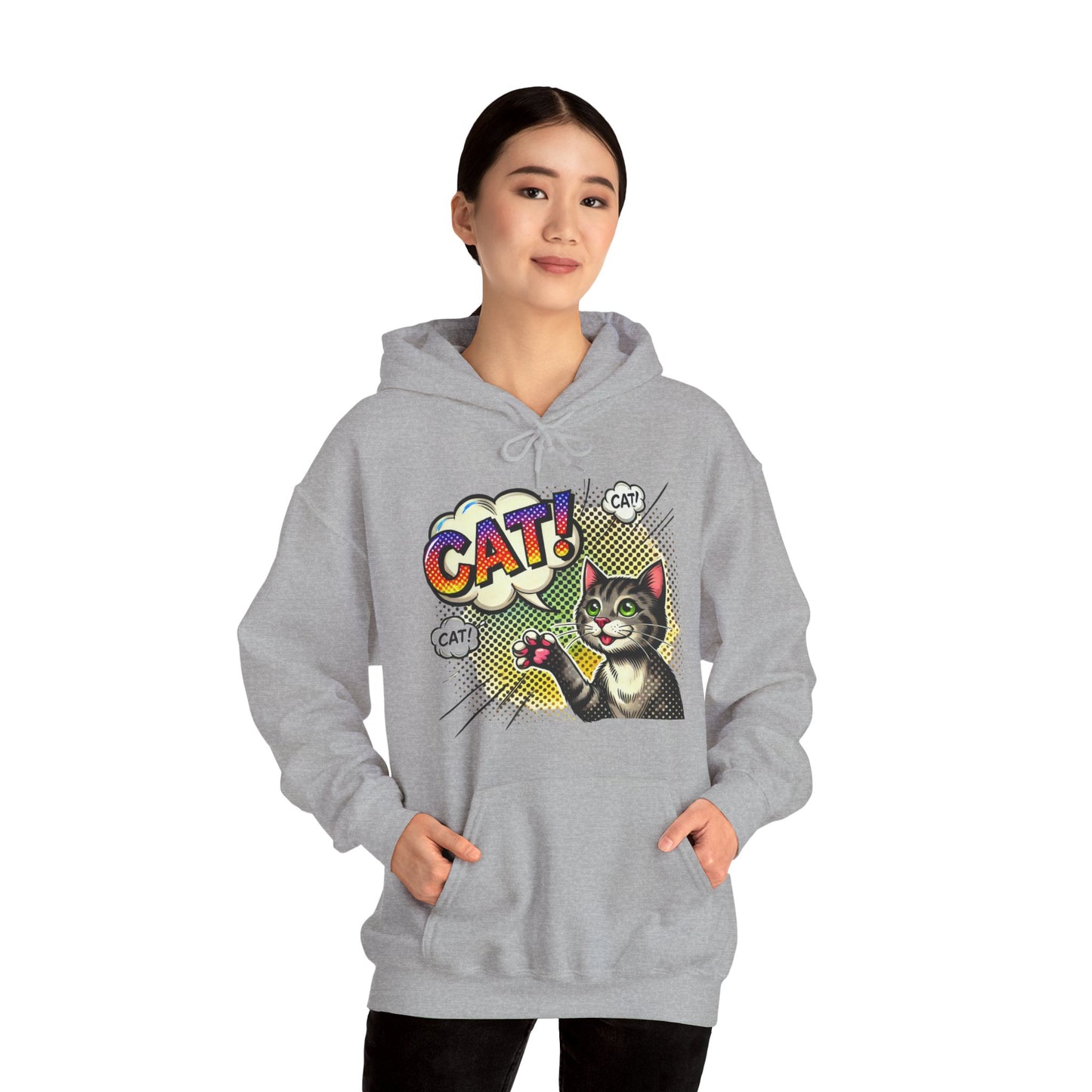 Cat! Pop Art Hoodie — Retro Comic Cat Graphic Sweatshirt