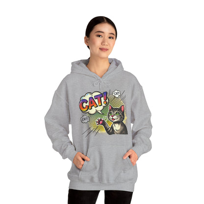 Cat! Pop Art Hoodie — Retro Comic Cat Graphic Sweatshirt