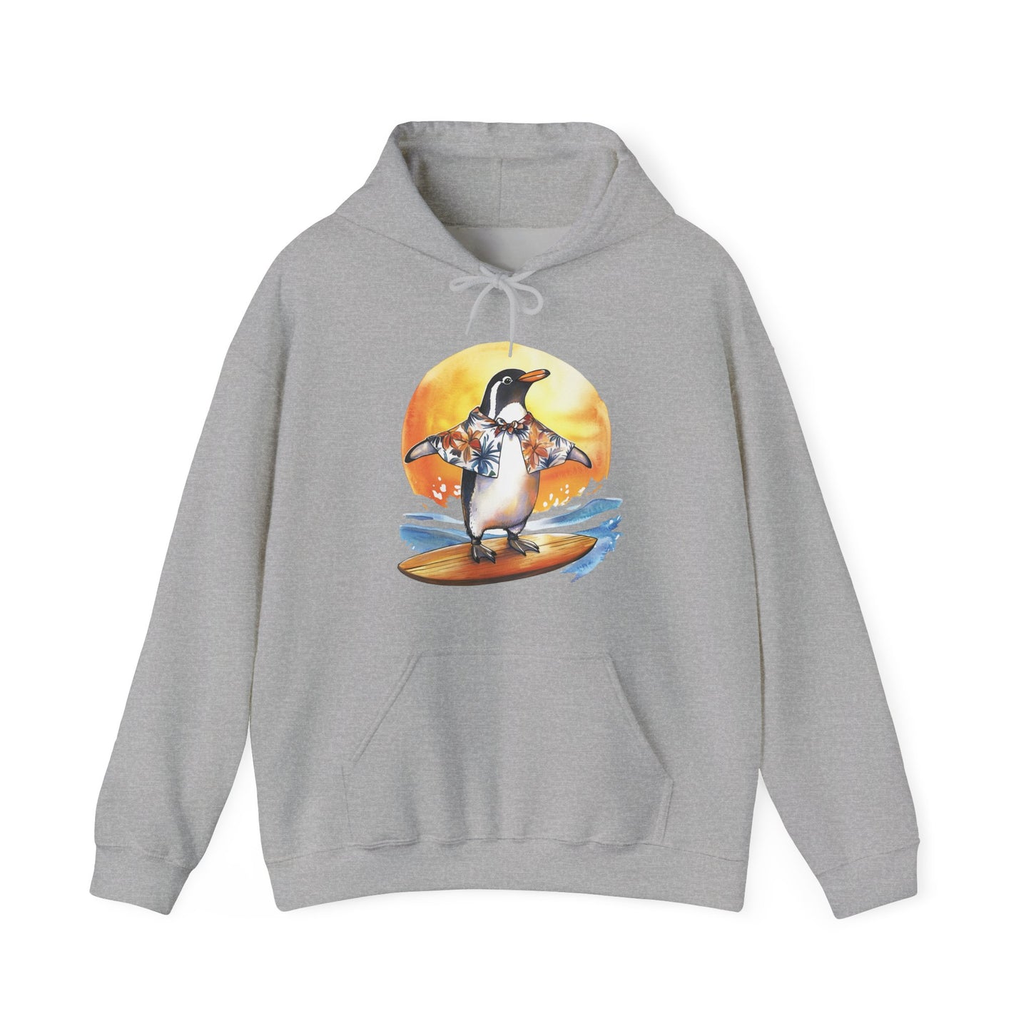 Surfing Penguin Hoodie — Cute Surfboard Penguin Sunset Pullover