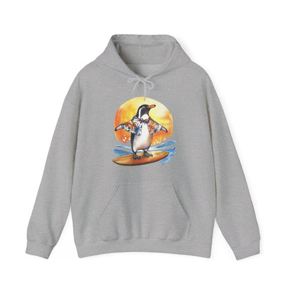 Surfing Penguin Hoodie — Cute Surfboard Penguin Sunset Pullover