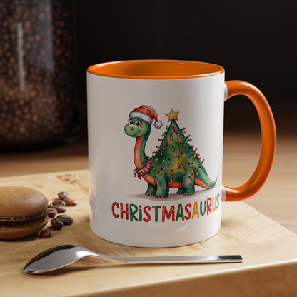 Christmasaurus Accent Coffee Mug — Festive Dino Holiday Coffee Cup (11/15oz)