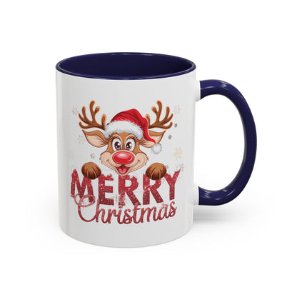 Merry Christmas Reindeer Accent Coffee Mug — Festive Holiday 11/15oz