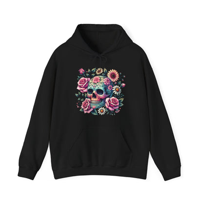 Floral Sugar Skull Hoodie — Day of the Dead Skull & Roses Pullover
