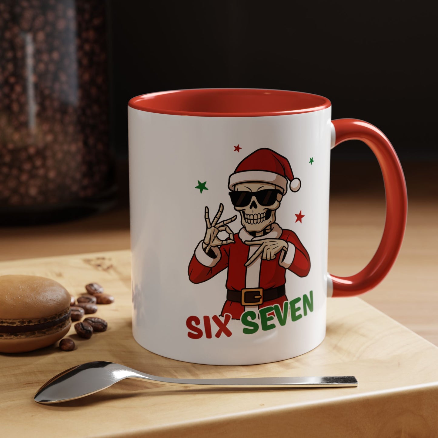 Christmas Skull Coffee Mug – 'Six Seven' Festive Santa Skull Accent Mug (11/15 oz)
