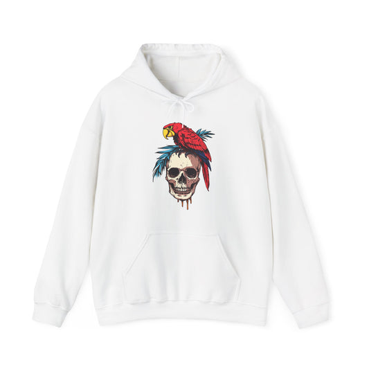 Skull & Parrot Hoodie — Tropical Pirate Skull Graphic Hooded Sweatshirt