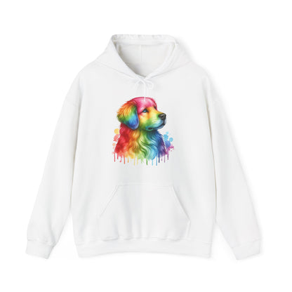 Rainbow Golden Retriever Hoodie — Colorful Drip Dog Portrait Sweatshirt