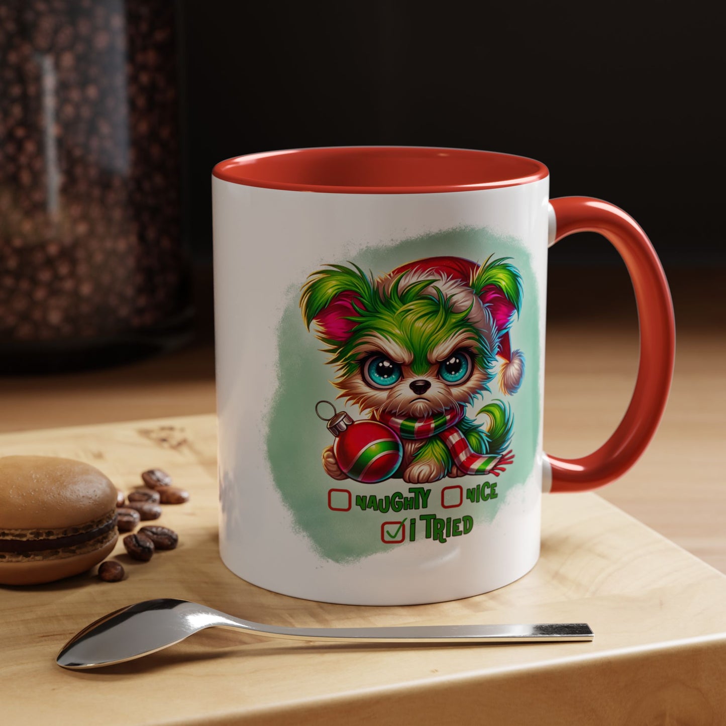 Christmas Bear Accent Coffee Mug — Cute Naughty or Nice Holiday 11/15oz