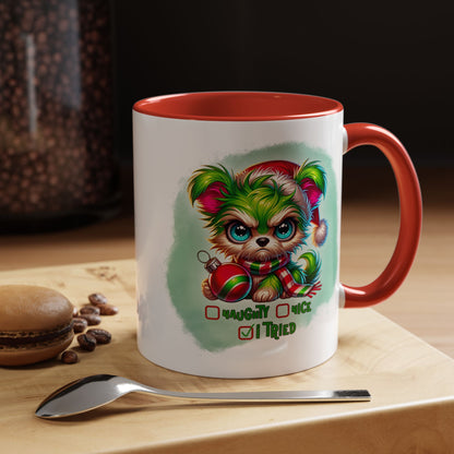 Christmas Bear Accent Coffee Mug — Cute Naughty or Nice Holiday 11/15oz