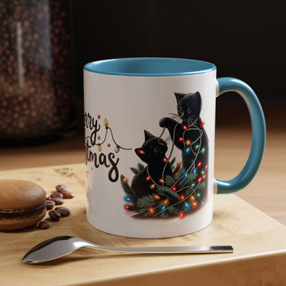 Cute Black Cat Christmas Lights Mug – Festive Holiday Coffee Cup Gift