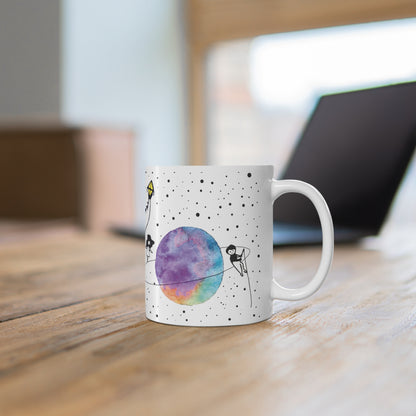 Minimalist Space Art Mug Watercolor Planet Illustration