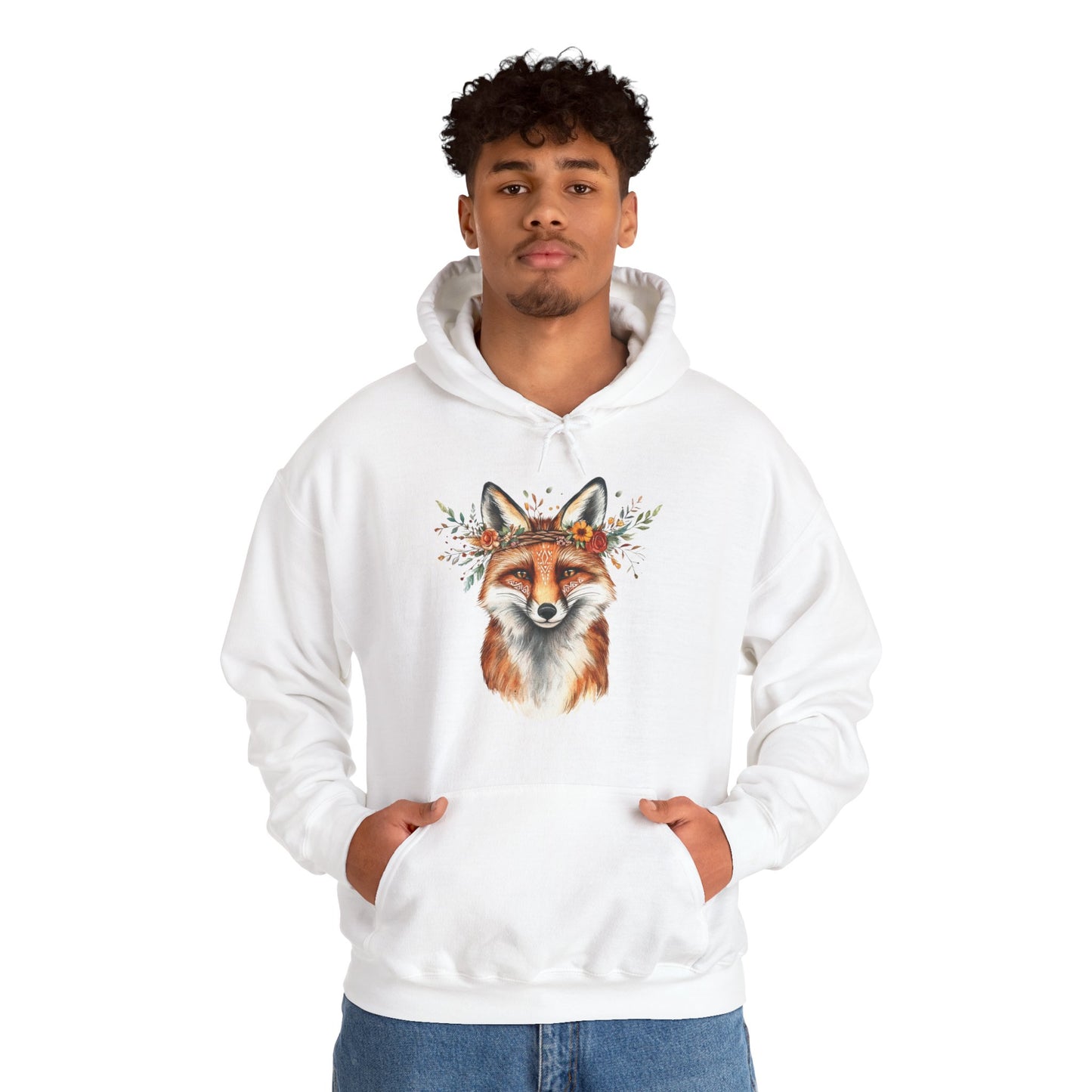 Fox Face Floral Hoodie — Watercolor Fox Portrait Sweatshirt for Animal Lovers