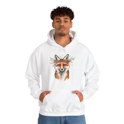 Fox Face Floral Hoodie — Watercolor Fox Portrait Sweatshirt for Animal Lovers