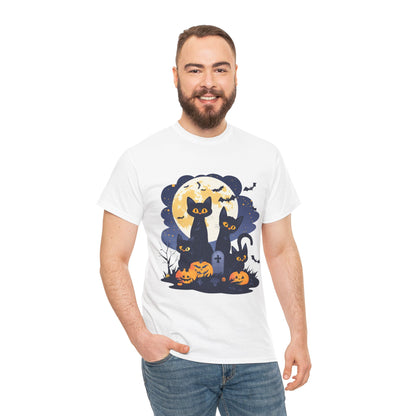 Spooky Cat Halloween Tee, Unisex Cotton T-Shirt, Cats, Halloween Gift