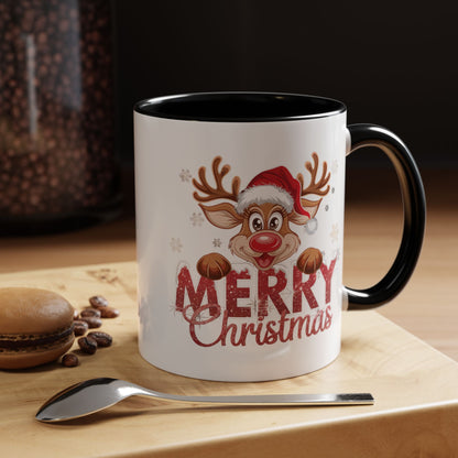 Merry Christmas Reindeer Accent Coffee Mug — Festive Holiday 11/15oz