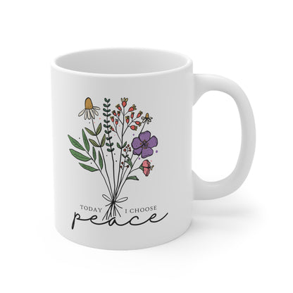 Today I Choose Peace Mug Floral Minimalist Positive Quote Mindfulness Coffee Cup