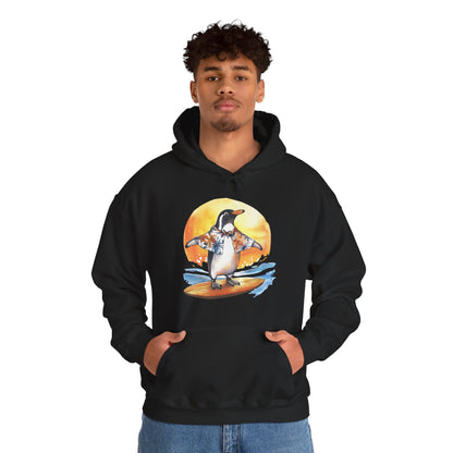 Surfing Penguin Hoodie — Cute Surfboard Penguin Sunset Pullover