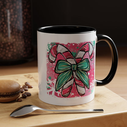 Candy Cane Bow Coffee Mug — Festive Holiday Accent Mug (11/15oz)