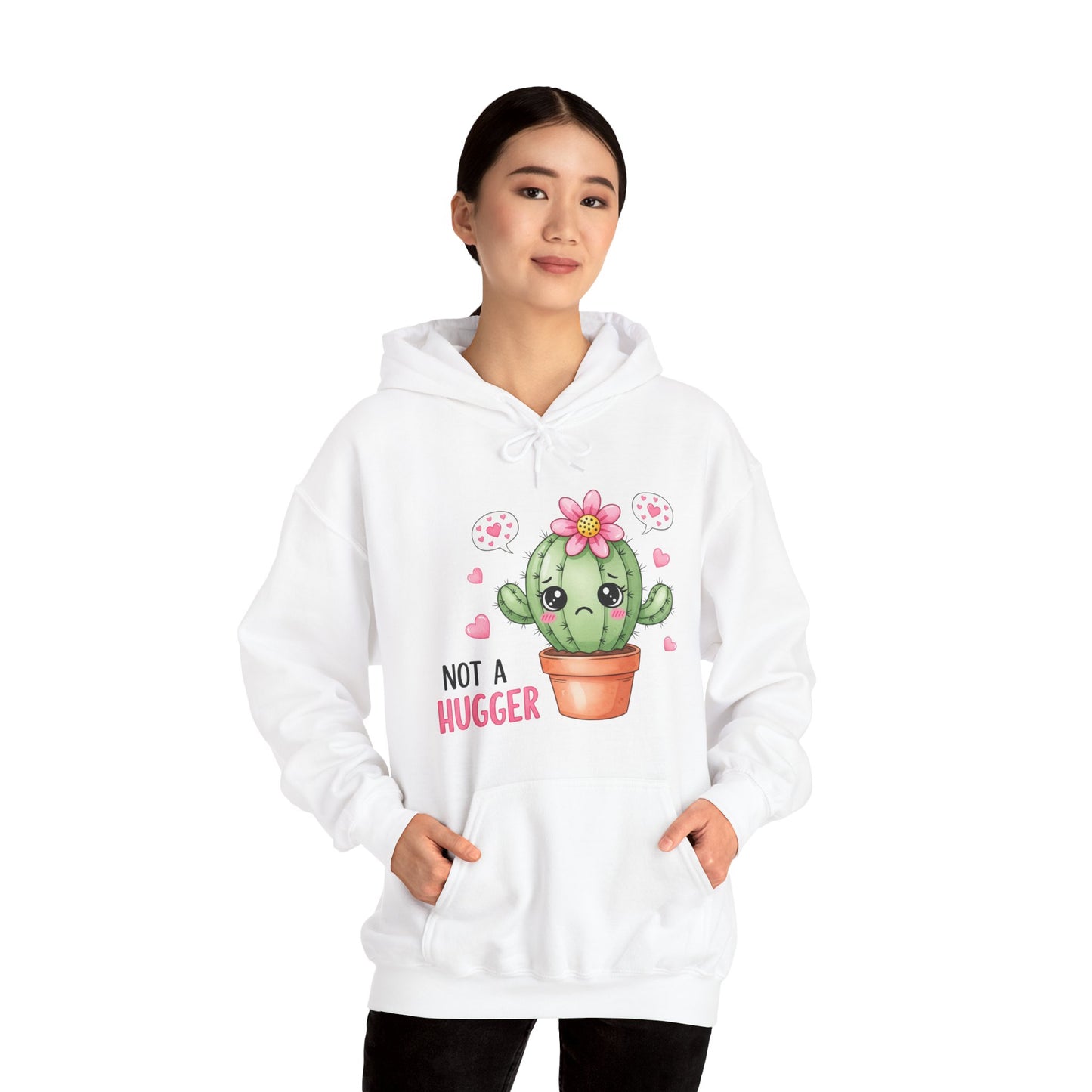Hoodie — Cute Cactus “Not a Hugger” Graphic Pullover