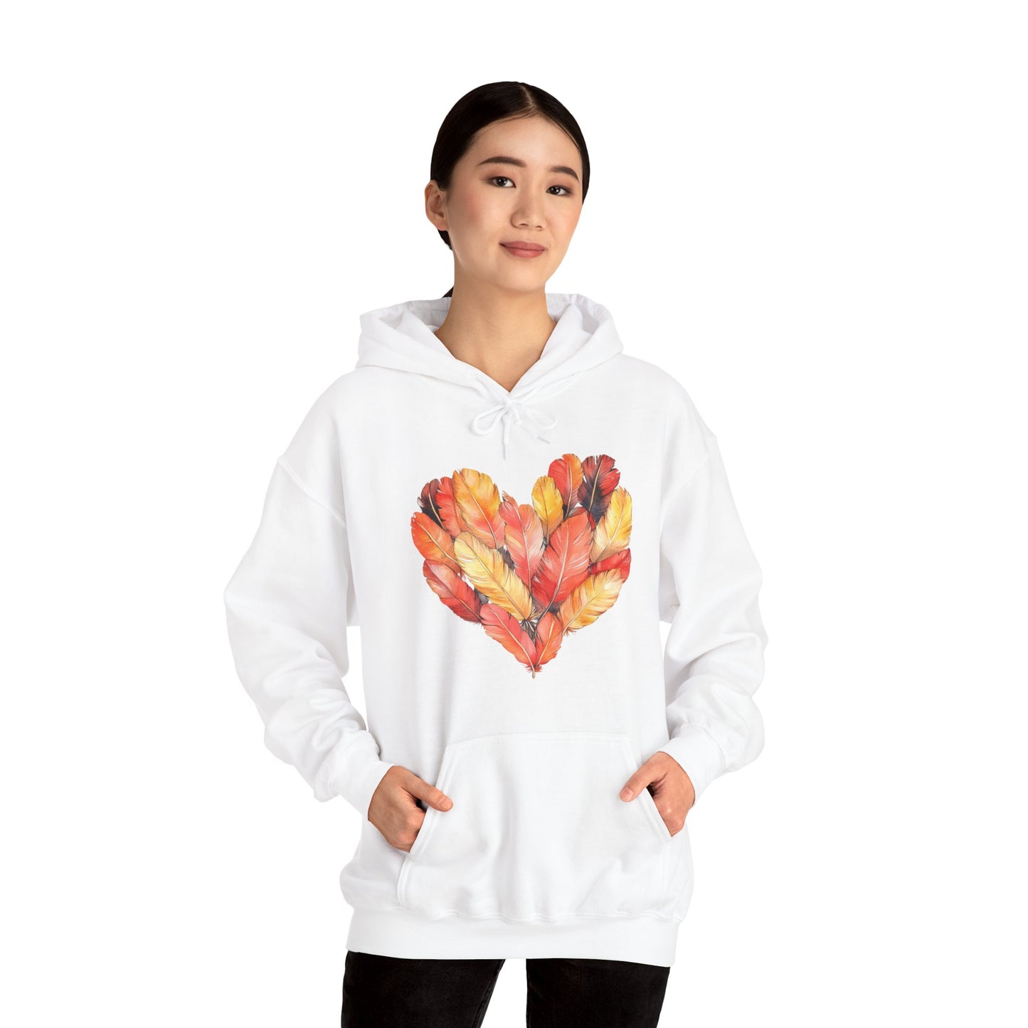 Autumn Leaf Heart Hoodie — Cozy Fall Pullover for Women & Men