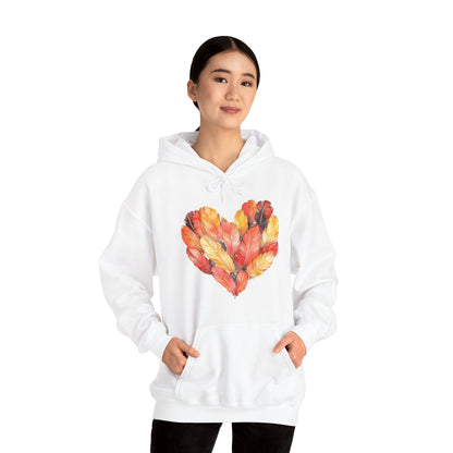 Autumn Leaf Heart Hoodie — Cozy Fall Pullover for Women & Men